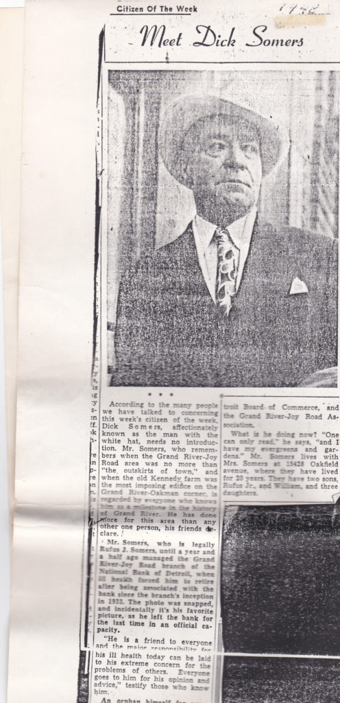 Newspaper clipping of Dick Somers - Michigan Genealogy 