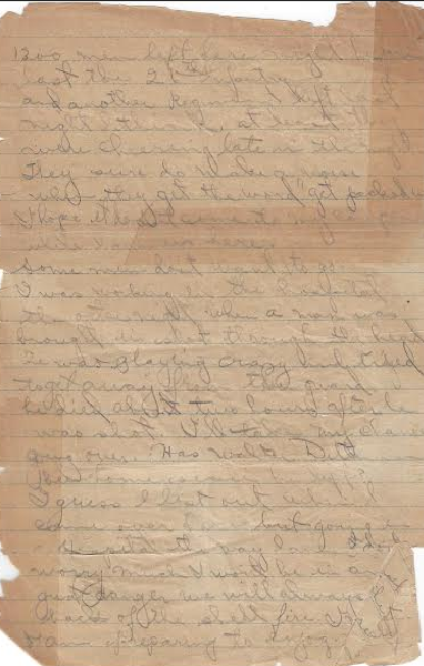 Hand written letter by Lester Wells to his parents during the Great War in France.