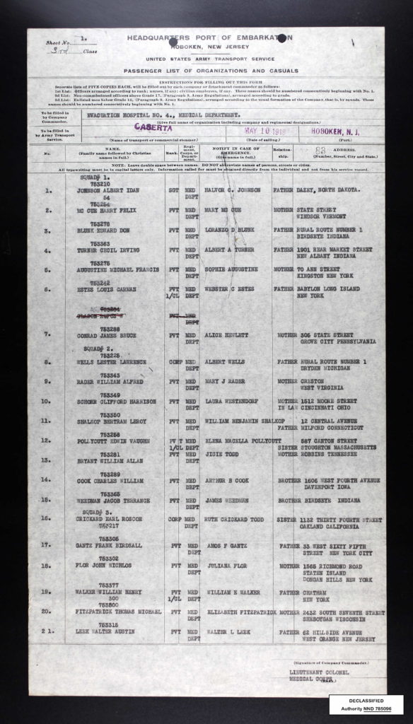 Passenger List of Organizations - Lester Wells' WWI Family Genealogy Military Research